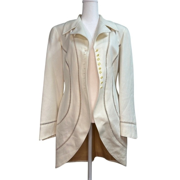 Kathryn Dianos Jackets & Blazers - Kathryn Dianos Vintage Linen Blend Cutout Longline Blazer Cream Women's 6 USA